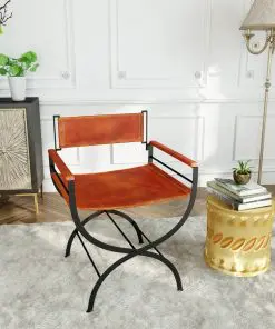 vidaXL Folding Chair Black and Brown Real Leather