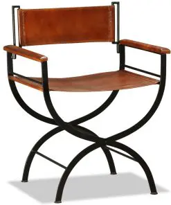 vidaXL Folding Chair Black and Brown Real Leather