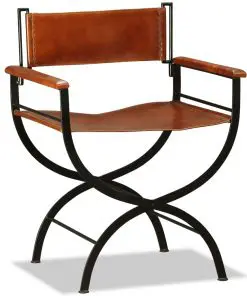 vidaXL Folding Chair Black and Brown Real Leather