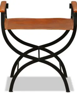 vidaXL Folding Chair Black and Brown Real Leather