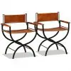 vidaXL Folding Chairs 2 pcs Black and Brown Real Leather vidaXL Folding Chairs 2 pcs Black and Brown Real Leather