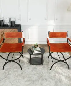 vidaXL Folding Chairs 2 pcs Black and Brown Real Leather