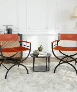 vidaXL Folding Chairs 2 pcs Black and Brown Real Leather