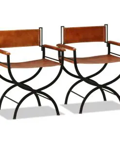 vidaXL Folding Chairs 2 pcs Black and Brown Real Leather