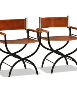 vidaXL Folding Chairs 2 pcs Black and Brown Real Leather