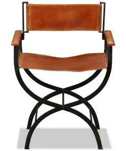 vidaXL Folding Chairs 2 pcs Black and Brown Real Leather