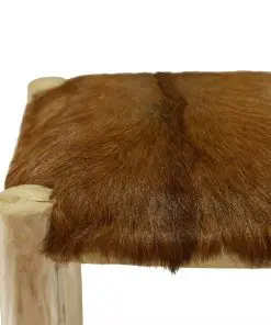 vidaXL Bar Stool Real Leather and Solid Teak Wood