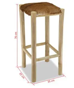 vidaXL Bar Stool Real Leather and Solid Teak Wood