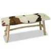 vidaXL Bench Real Leather Teak