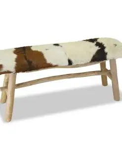 vidaXL Bench Real Leather Teak
