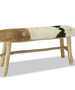 vidaXL Bench Real Leather Teak