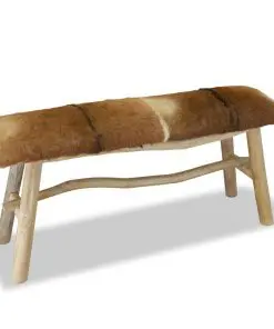 vidaXL Bench Real Leather Teak