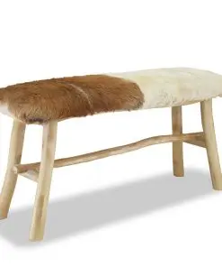 vidaXL Bench Real Leather Teak