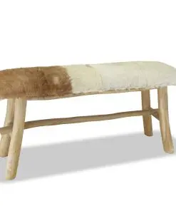 vidaXL Bench Real Leather Teak