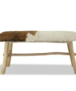 vidaXL Bench Real Leather Teak