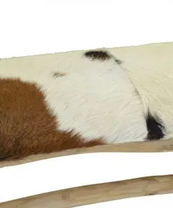 vidaXL Bench Real Leather Teak