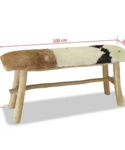 vidaXL Bench Real Leather Teak