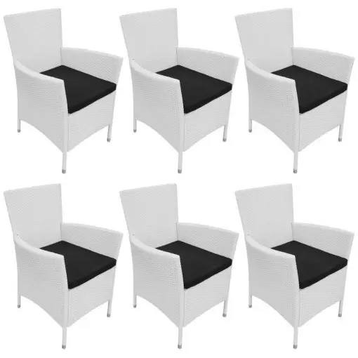 vidaXL Garden Chairs 6 pcs with Cushions Poly Rattan Cream White