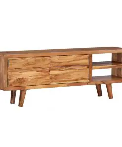 vidaXL TV Cabinet Solid Acacia Wood with Carved Doors 117x30x40 cm