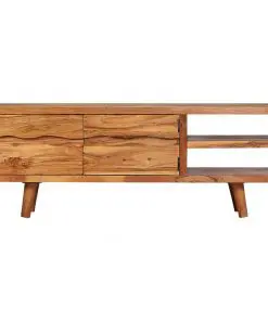 vidaXL TV Cabinet Solid Acacia Wood with Carved Doors 117x30x40 cm