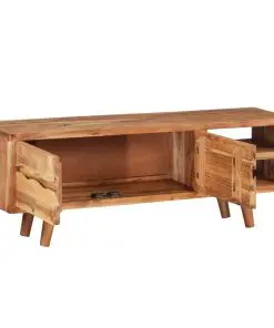 vidaXL TV Cabinet Solid Acacia Wood with Carved Doors 117x30x40 cm