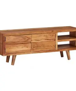 vidaXL TV Cabinet Solid Acacia Wood with Carved Doors 117x30x40 cm
