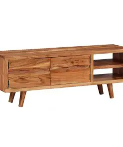 vidaXL TV Cabinet Solid Acacia Wood with Carved Doors 117x30x40 cm