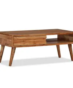 vidaXL Coffee Table Solid Wood with Carved Drawer 100x50x40 cm
