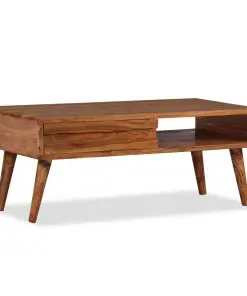 vidaXL Coffee Table Solid Wood with Carved Drawer 100x50x40 cm