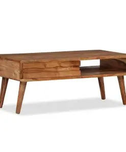 vidaXL Coffee Table Solid Wood with Carved Drawer 100x50x40 cm