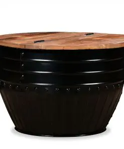 vidaXL Coffee Table Solid Reclaimed Wood Black Barrel Shape