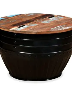 vidaXL Coffee Table Solid Reclaimed Wood Black Barrel Shape