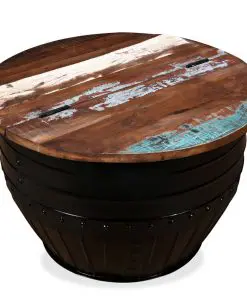 vidaXL Coffee Table Solid Reclaimed Wood Black Barrel Shape