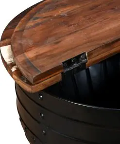 vidaXL Coffee Table Solid Reclaimed Wood Black Barrel Shape