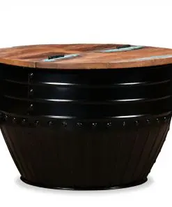 vidaXL Coffee Table Solid Reclaimed Wood Black Barrel Shape