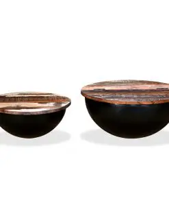 vidaXL Coffee Table Set 2 Pieces Solid Reclaimed Wood Black Bowl Shape