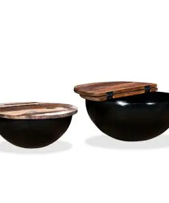 vidaXL Coffee Table Set 2 Pieces Solid Reclaimed Wood Black Bowl Shape