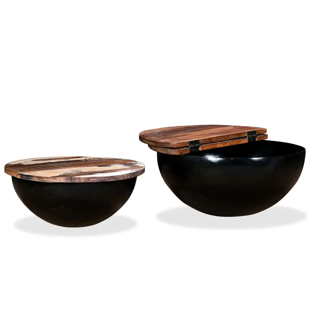 vidaXL Coffee Table Set 2 Pieces Solid Reclaimed Wood Black Bowl Shape