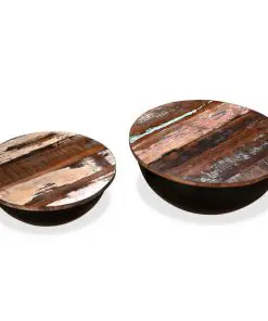 vidaXL Coffee Table Set 2 Pieces Solid Reclaimed Wood Black Bowl Shape
