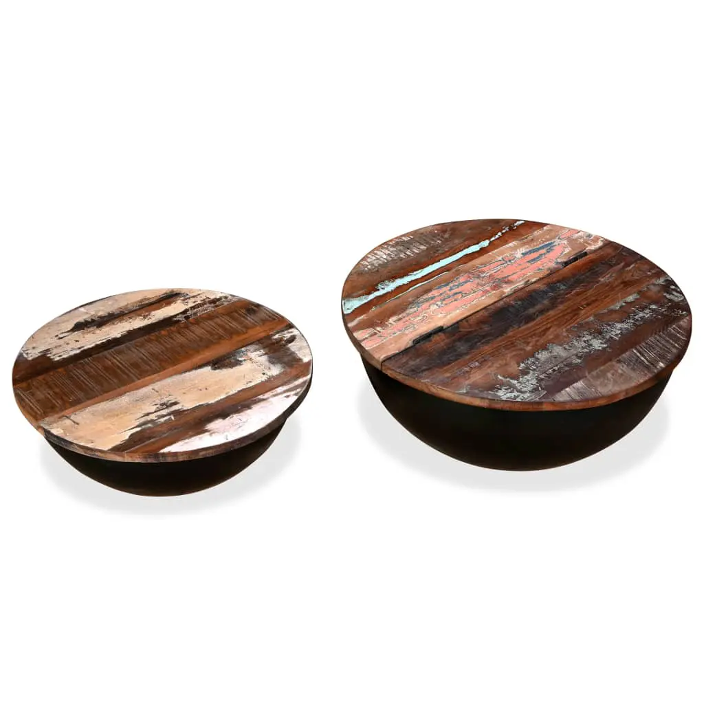 vidaXL Coffee Table Set 2 Pieces Solid Reclaimed Wood Black Bowl Shape