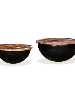 vidaXL Coffee Table Set 2 Pieces Solid Reclaimed Wood Black Bowl Shape