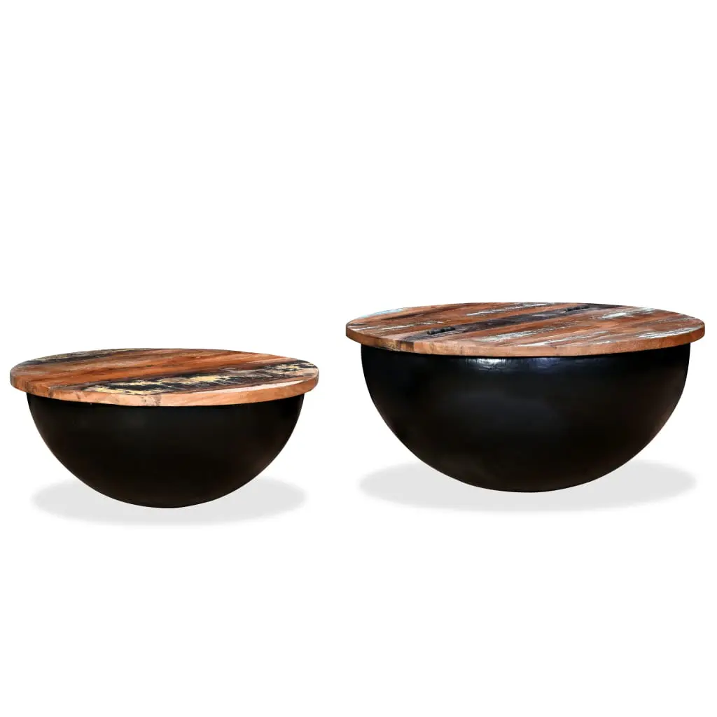 vidaXL Coffee Table Set 2 Pieces Solid Reclaimed Wood Black Bowl Shape