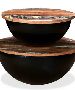 vidaXL Coffee Table Set 2 Pieces Solid Reclaimed Wood Black Bowl Shape