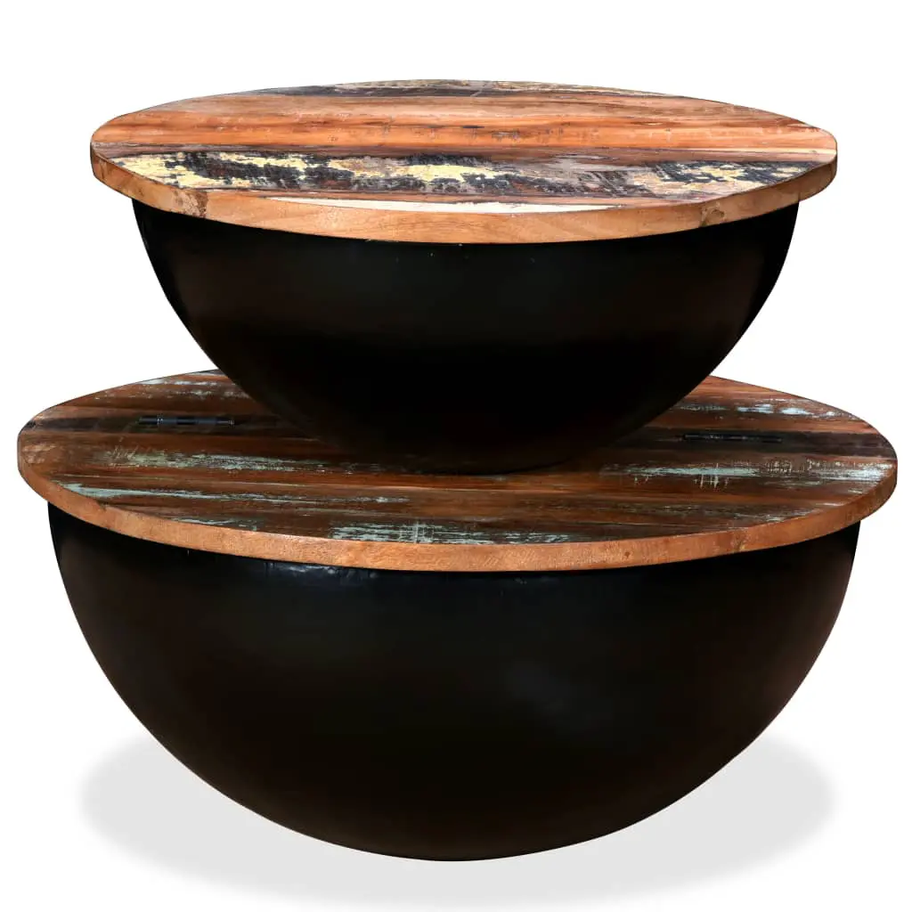 vidaXL Coffee Table Set 2 Pieces Solid Reclaimed Wood Black Bowl Shape
