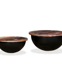 vidaXL Coffee Table Set 2 Pieces Solid Reclaimed Wood Black Bowl Shape