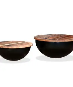 vidaXL Coffee Table Set 2 Pieces Solid Reclaimed Wood Black Bowl Shape
