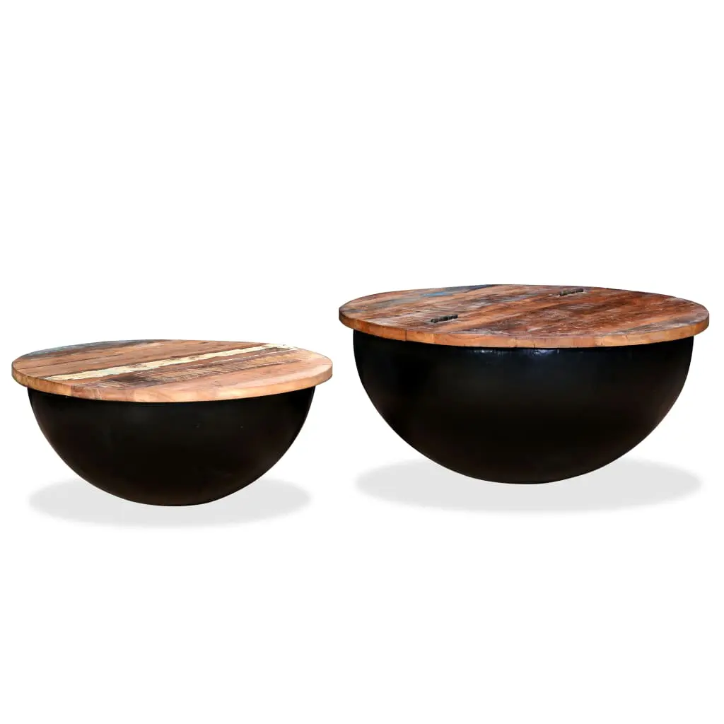 vidaXL Coffee Table Set 2 Pieces Solid Reclaimed Wood Black Bowl Shape