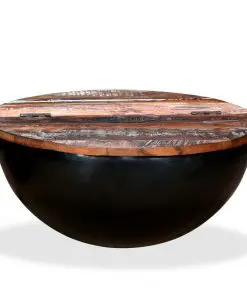 vidaXL Coffee Table Solid Reclaimed Wood Black Bowl Shape