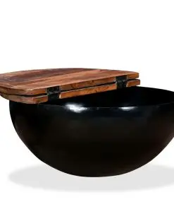vidaXL Coffee Table Solid Reclaimed Wood Black Bowl Shape