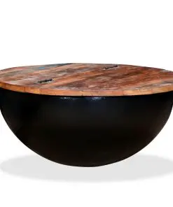 vidaXL Coffee Table Solid Reclaimed Wood Black Bowl Shape
